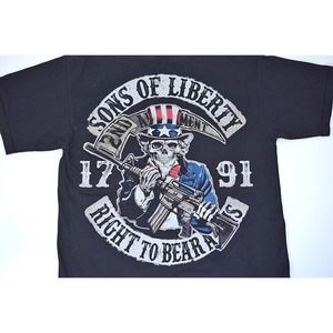 Bonehead Outfitters Sz M Skull Graphic Right to Bear Arms Black T-Shirt Liberty